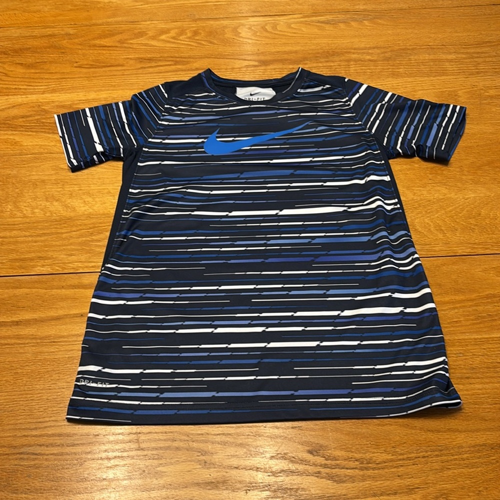 Three piece Boys Nike Black Tights with Black Sweatshirt & Blue Striped Top - Picture 6 of 11